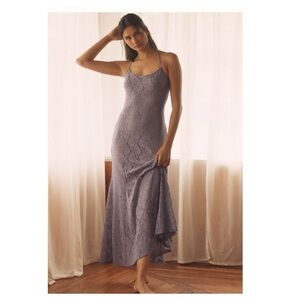 Anthropologie Elegant Lace Godet Slip Dress in Lavender Mauve Purple Small NWT